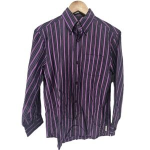 Armani Exchange Button Down Shirt Mens Small Purple Black Stripe Slim Fit